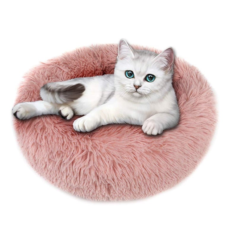 otoez Kitten Puppy Bed Extra Small XS Round Dog Cat Beds Anti Anxiety Plush Pet Calming Donut Bed with Non-Slip Waterproof Bottom, Washable (15.7", Pink) - Image 1